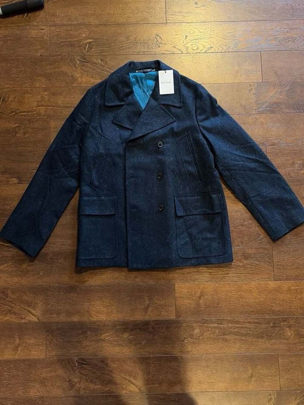 Paul Smith Made in Italy 100% Wool Navy Speckled Double Breasted Overcoat - Picture 2 of 10